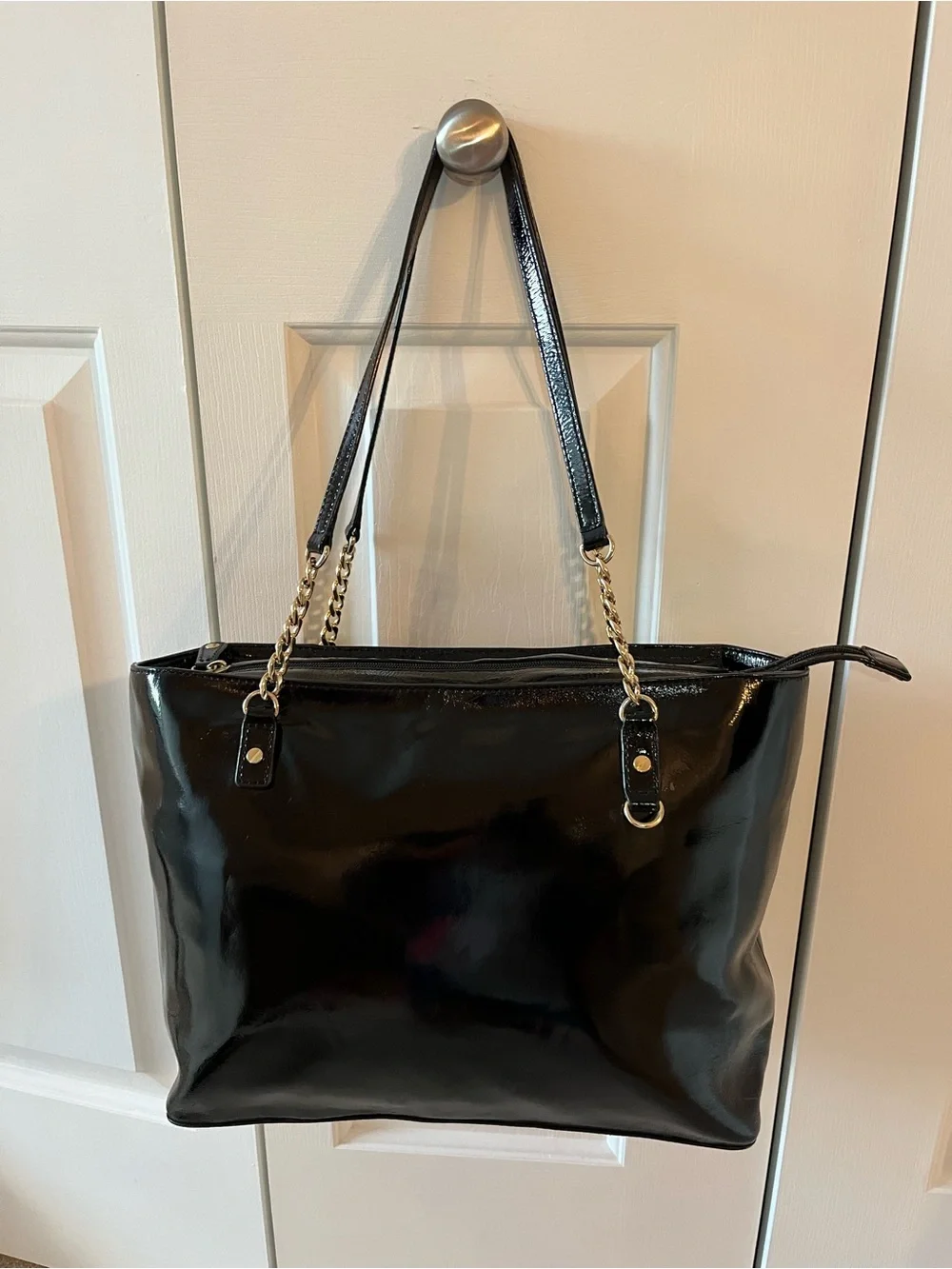 Michael Kors Black Patent Tote with Gold Chain Straps